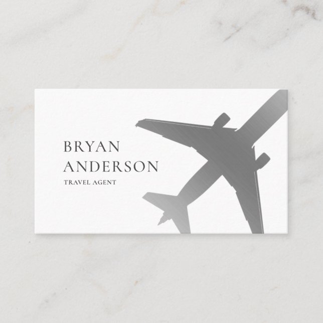 Travel Agent Silver Airplane Business Card (Front)