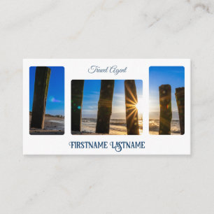Travel agent sunset sky at ocean beach QR-Code Business Card