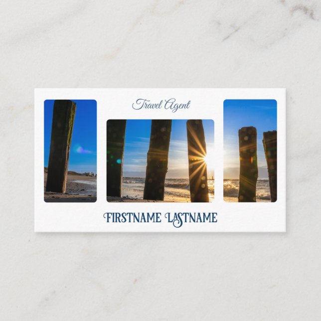Travel agent sunset sky at ocean beach QR-Code Business Card (Front)
