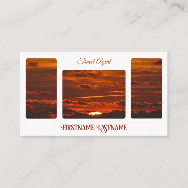 Travel agent sunset sky at ocean beach QR-Code Business Card (Front)