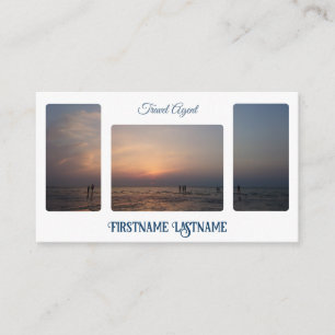 Travel agent sunset sky at ocean beach QR-Code Business Card