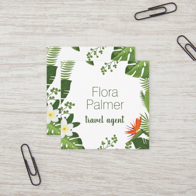 Travel Agent Tropical Palm Frond Hawaiian Vacation Square Business Card (Front/Back In Situ)