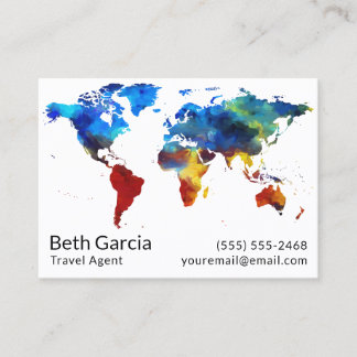 Travel Agent Watercolor Colourful Map Globe World Business Card