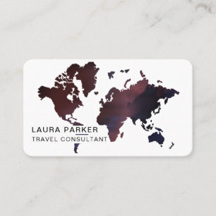 Travel Agent Watercolor World Map Tourism Booking Business Card