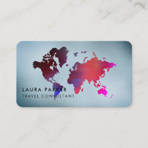 Travel Agent Watercolor World Map Tourism Booking Business Card