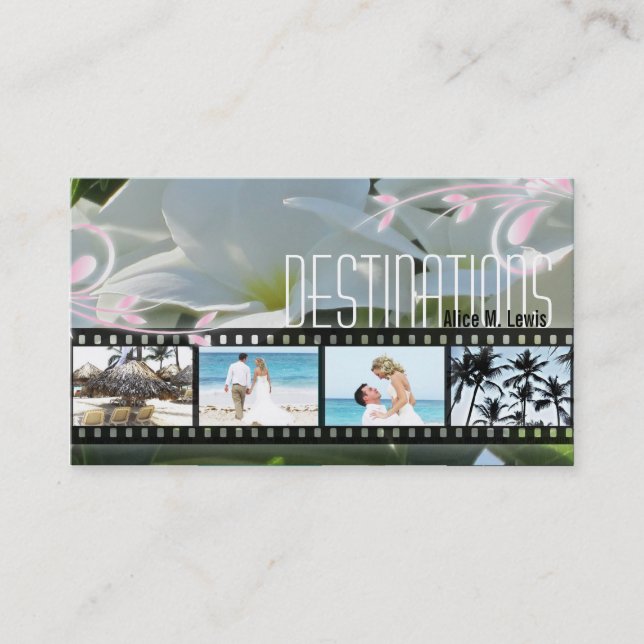Travel Agent Wedding Plumeria Photo Business Card (Front)