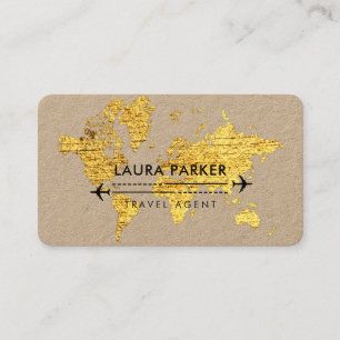 Travel Agent World Map Vacation Gold Glitter Busin Business Card