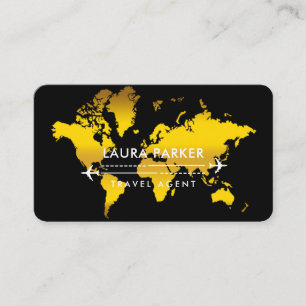 Travel Agent World Map Vacation Gold Glitter Business Card