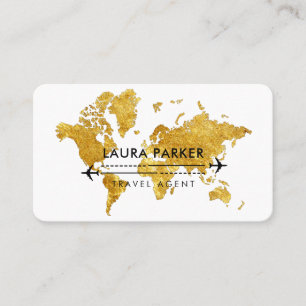 Travel Agent World Map Vacation Gold Glitter Business Card