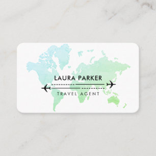 Travel Agent World Map Vacation Services Blue Business Card