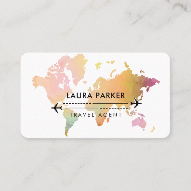 Travel Agent World Map Vacation Services Paint Business Card (Front)