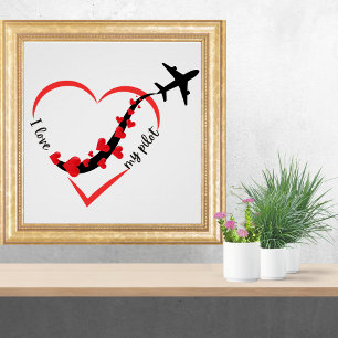 Travel Airplane Heart I Love My Pilot Minimalist Poster