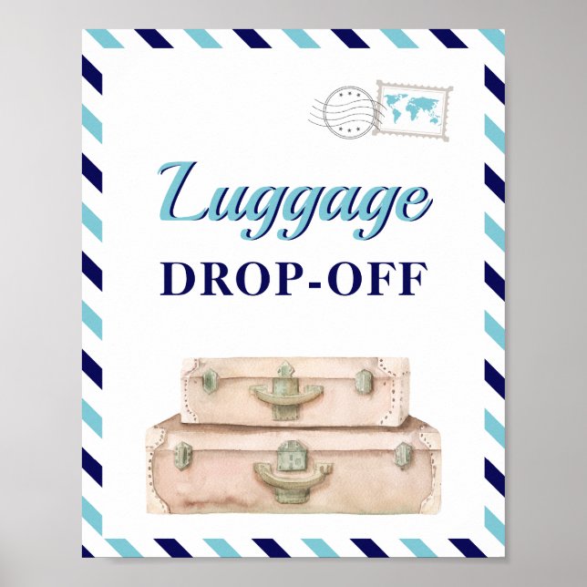 Travel Airplane Navy Blue Luggage Gift Cards Table Poster (Front)