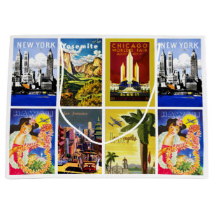 Travel America vintage retro adventure collage Large Gift Bag