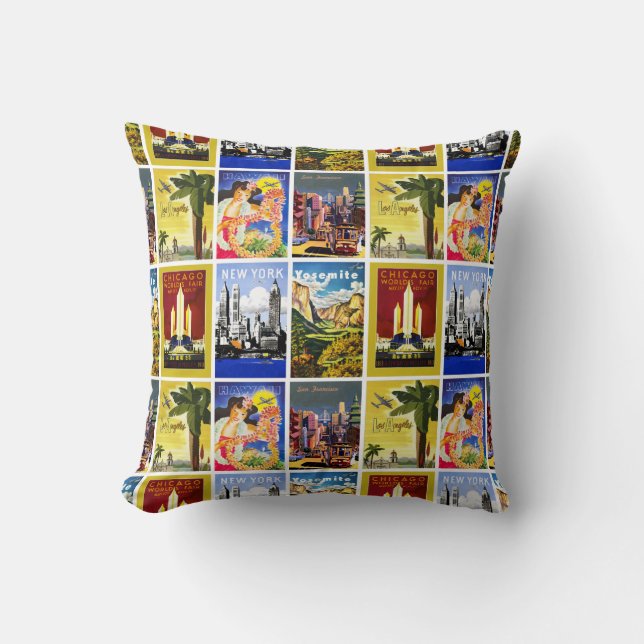 Travel America vintage retro collage Cushion (Front)