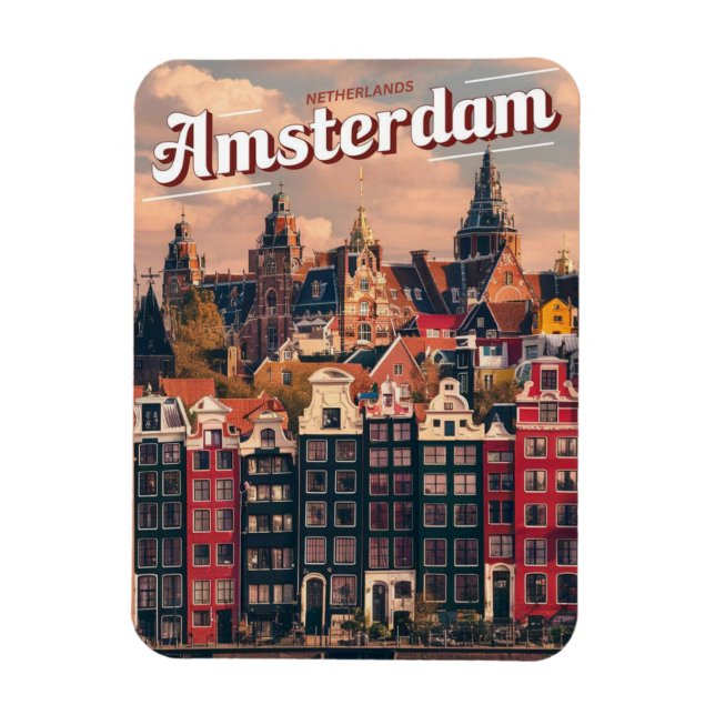 Travel Amsterdam colourful houses vintage gifts  Magnet (Vertical)