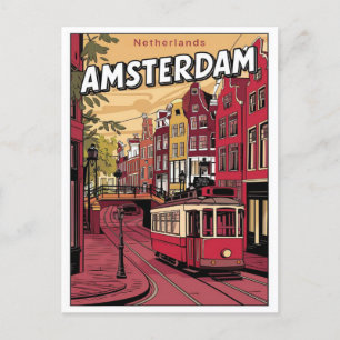Travel Amsterdam, holland tramway vintage gifts Postcard