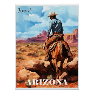 Travel Arizona, Cowboy on Horseback Poster