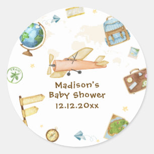 Travel Around The World Airplane Baby Shower  Classic Round Sticker