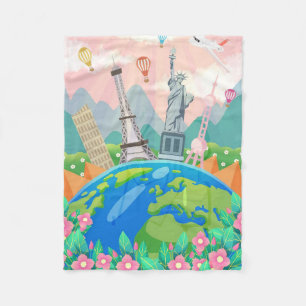 Travel Art Travel Around World Fleece Blanket