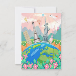 Travel Art Travel Around World RSVP Card