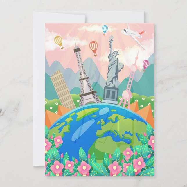 Travel Art Travel Around World Save The Date (Front)