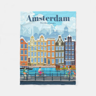 Travel Art Travel To Amsterdam Fleece Blanket