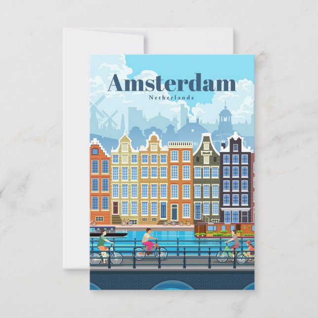 Travel Art Travel To Amsterdam RSVP Card (Front)