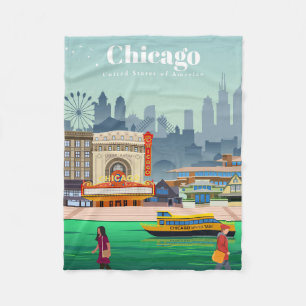 Travel Art Travel To Chicago Fleece Blanket