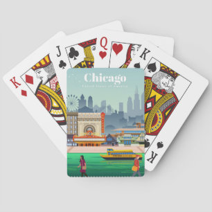 Travel Art Travel To Chicago Playing Cards