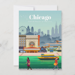 Travel Art Travel To Chicago Thank You Card