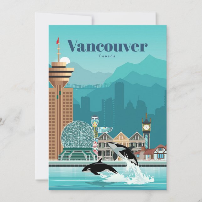 Travel Art Travel To Vancouver Thank You Card (Front)