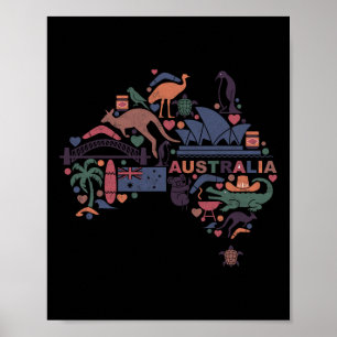 Travel Australia Map Sydney Australian Vacation So Poster