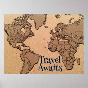 “Travel Awaits” Old-World Map Poster