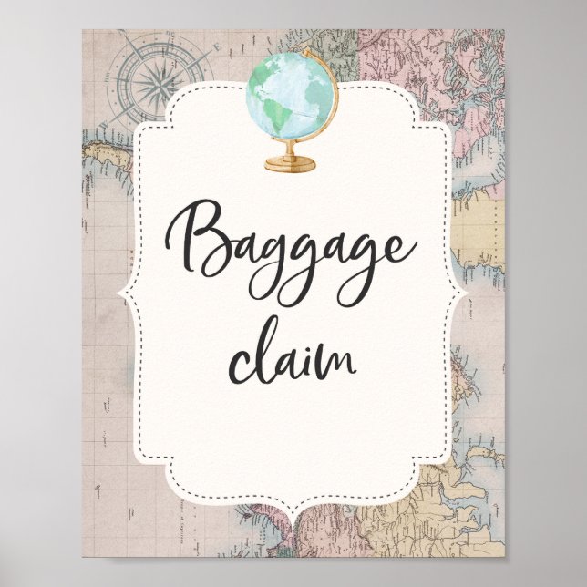Travel Baby Shower Baggage Claim Table Sign (Front)