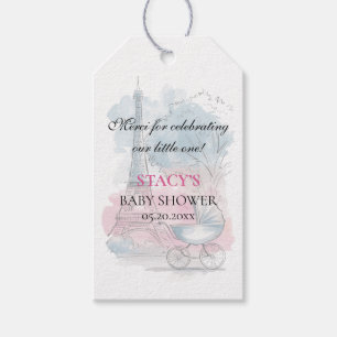Travel Baby Shower Paris and Carriage Blue Pink Gift Tags