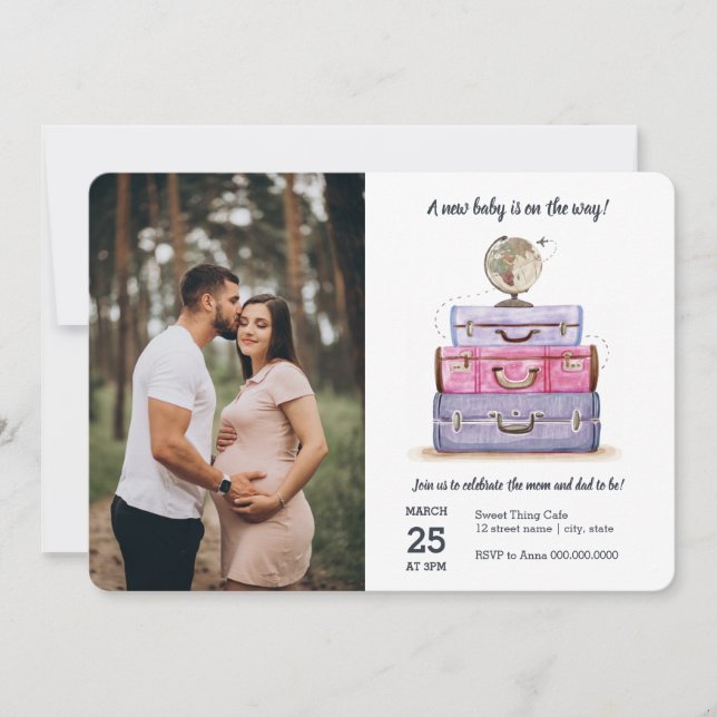 Travel Baby Shower Pink Purple Suitcase Invitation (Front)