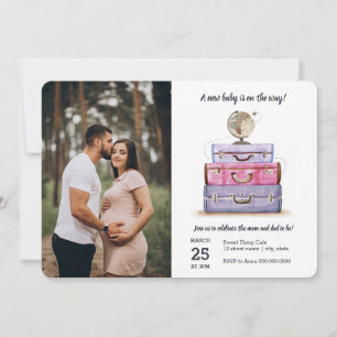 Travel Baby Shower Pink Purple Suitcase Invitation