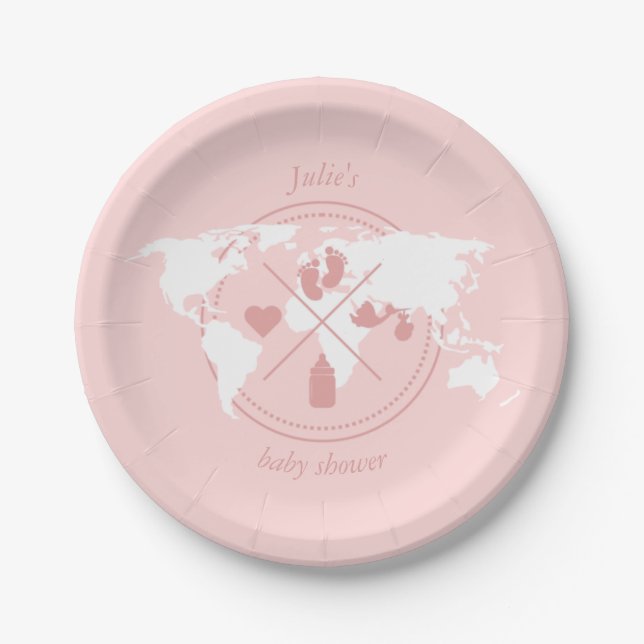 Travel Baby Shower Theme Passport World Map Paper  Paper Plate (Front)