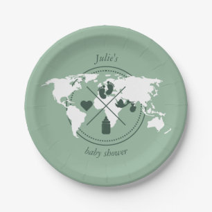 Travel Baby Shower Theme Passport World Map Paper Plate