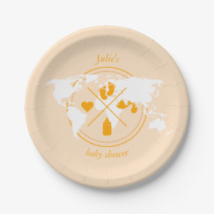 Travel Baby Shower Theme Passport World Map  Paper Plate