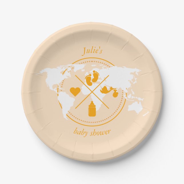 Travel Baby Shower Theme Passport World Map  Paper Plate (Front)