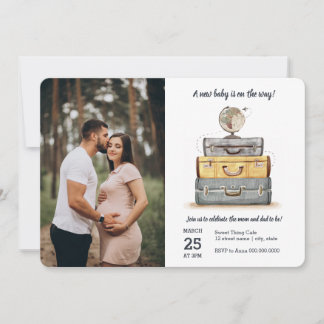 Travel Baby Shower Yellow Grey Suitcase Invitation