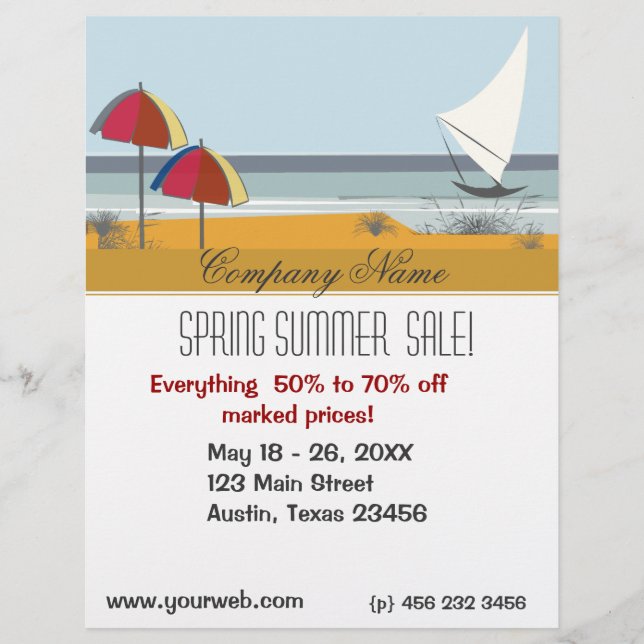 Travel Beach Ocean Summer Sail Boat Flyer (Front)