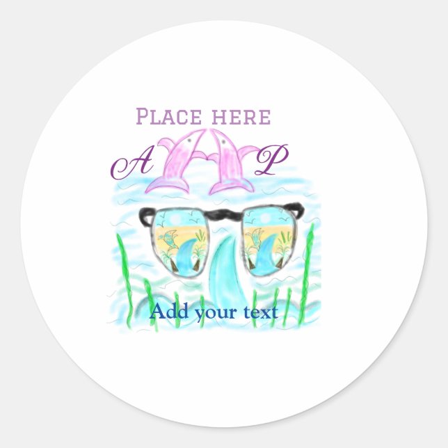 Travel beach summer add name letter place dolphins classic round sticker (Front)