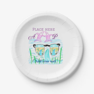 Travel beach summer add name letter place dolphins paper plate