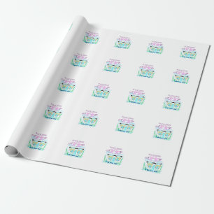 Travel beach summer add name letter place dolphins wrapping paper