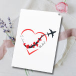 Travel Birthday Aeroplane Heart & Photo Custom  Holiday Card<br><div class="desc">This simple, modern card features an illustration of a big red heart with an aeroplane dropping lots of red hearts as it flies into the sky. The text "I Love Michael" in the outline of the heart can be customised with name of your boyfriend, husband or your special guy. Inside...</div>
