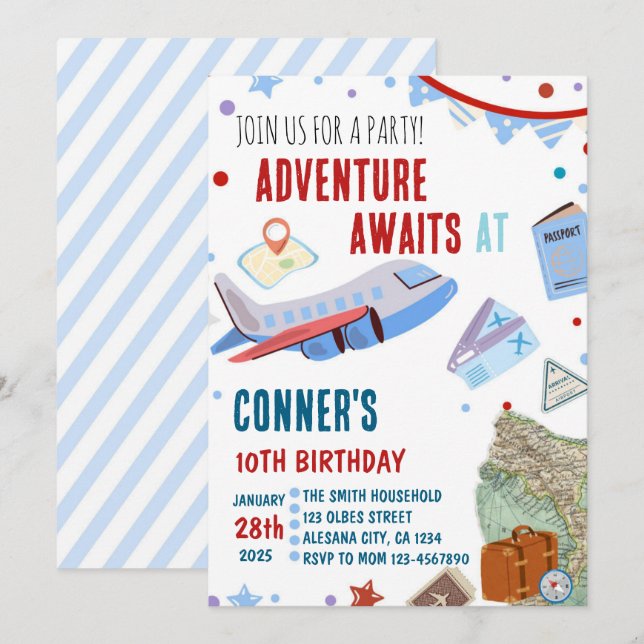 Travel Birthday Invitation Destination Theme Party (Front/Back)