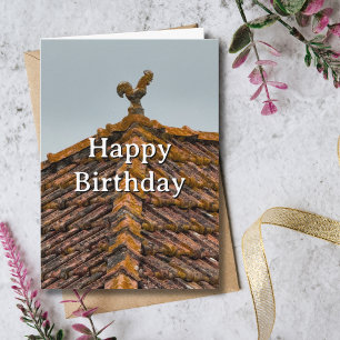 Travel Birthday Rooster on roof Portugal Photo Card